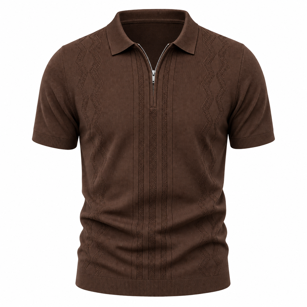 🔥CLEARANCE SALE🔥 Short Sleeve Knit Zip Polo - Chocolate