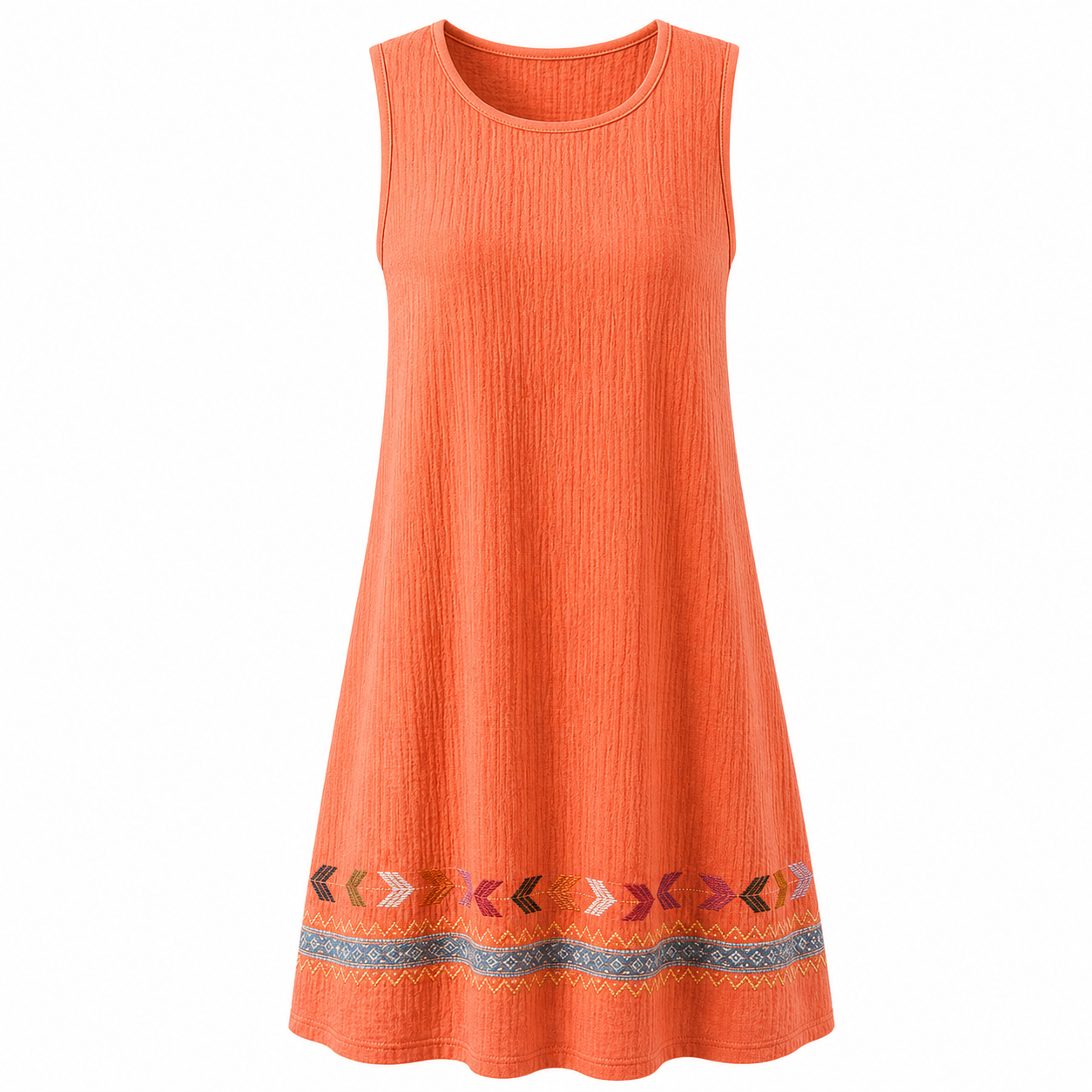 🔥CLEARANCE SALE🔥 Embroidered Hem Sleeveless Dress - Coral