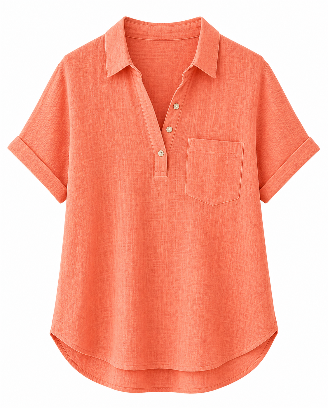 🔥CLEARANCE SALE🔥 Relaxed Linen-Blend Henley Shirt - Coral
