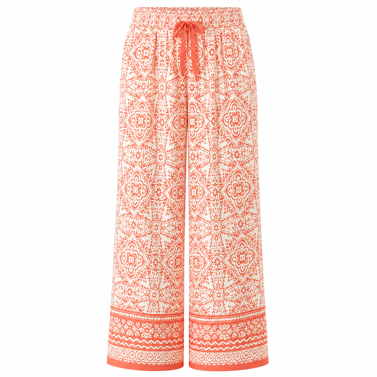 🔥CLEARANCE SALE🔥 Printed Wide-Leg Pull-On Pants - Coral Ivory