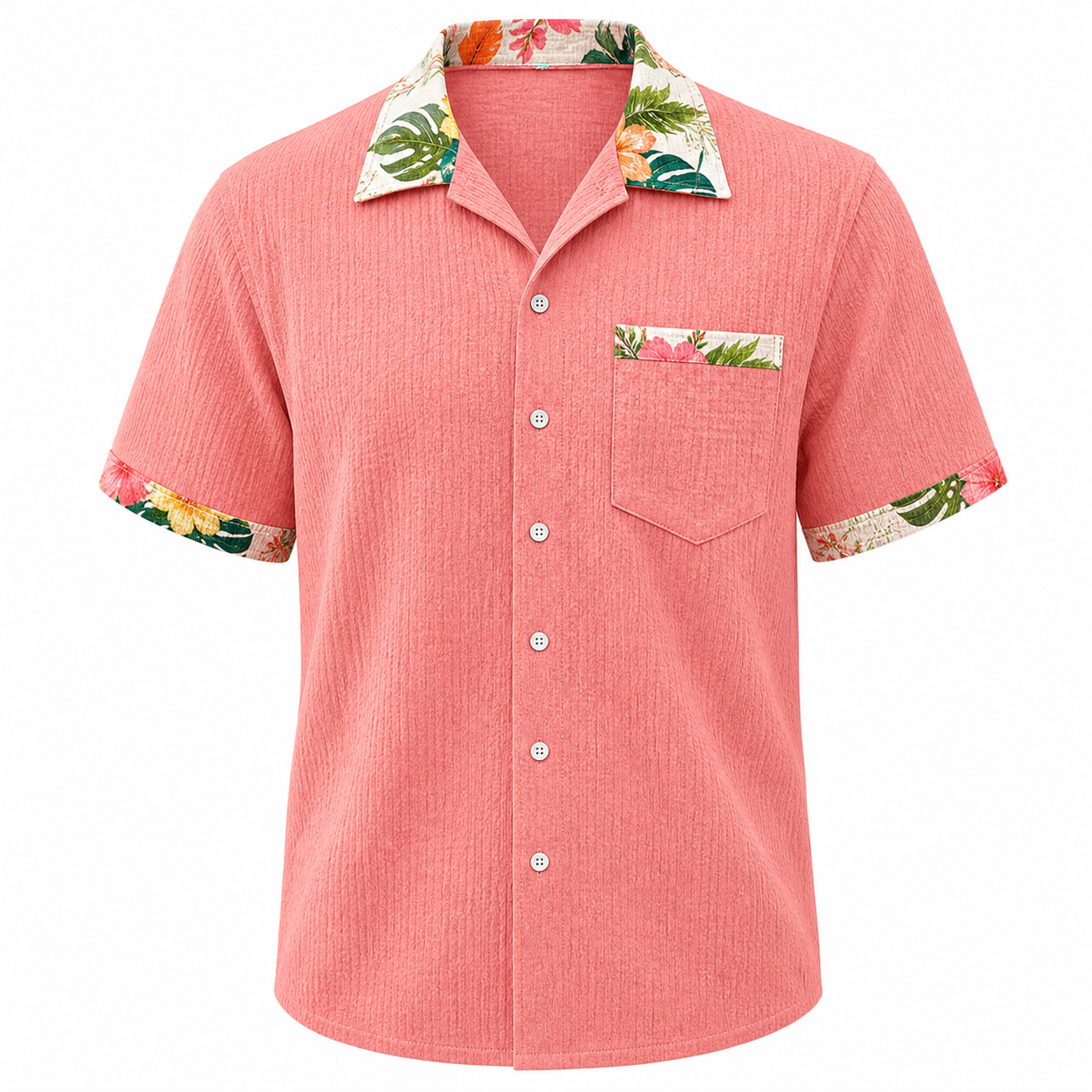 🔥CLEARANCE SALE🔥 Tropical Trim Short Sleeve Shirt - Coral