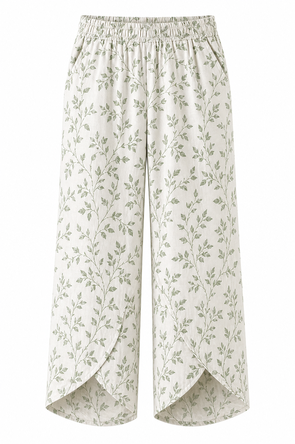 🔥CLEARANCE SALE🔥 Botanical Wrap-Hem Pull-On Pants - Cream Ivory