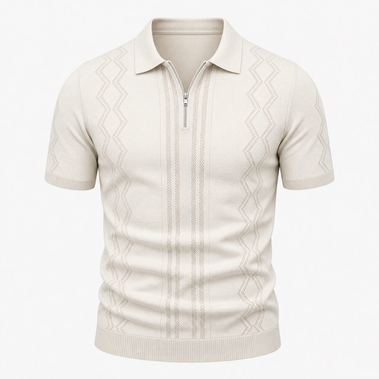 🔥CLEARANCE SALE🔥 Short Sleeve Knit Zip Polo - Cream