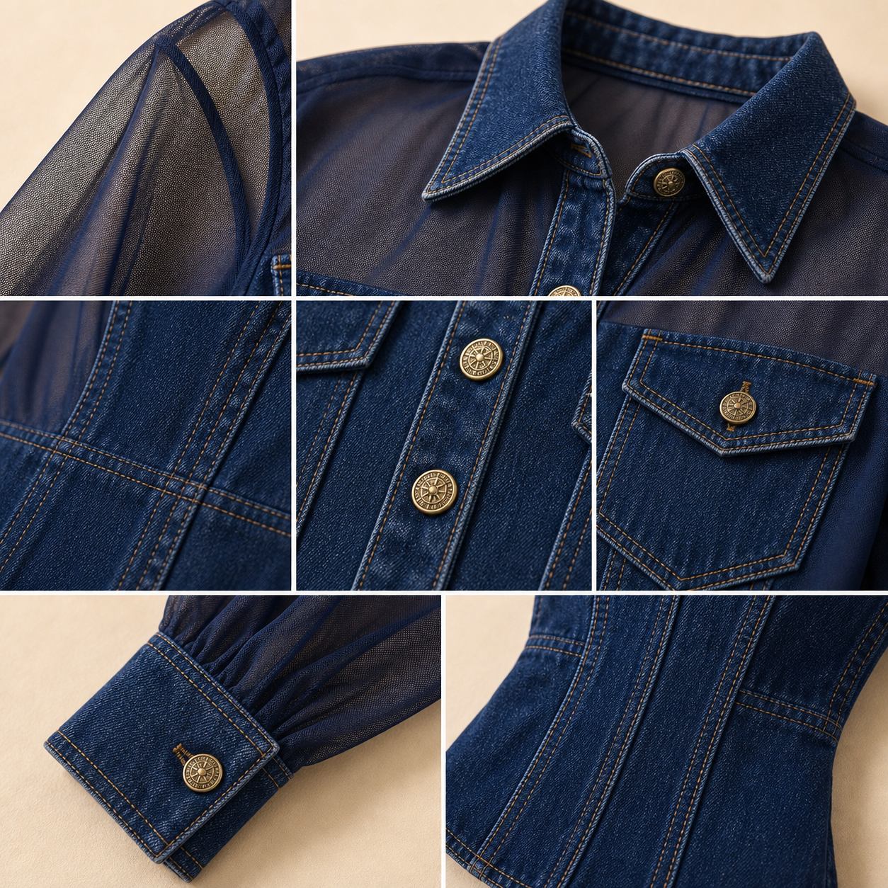 🔥CLEARANCE SALE🔥 Mesh Patchwork Denim Top - Details