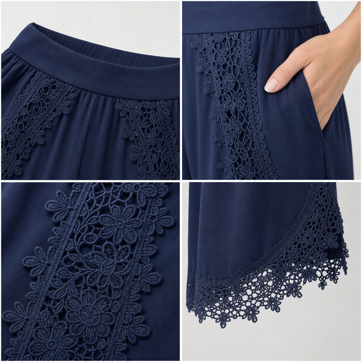 🔥CLEARANCE SALE🔥 Lace-Trim Wide-Leg Capri Pants - Details