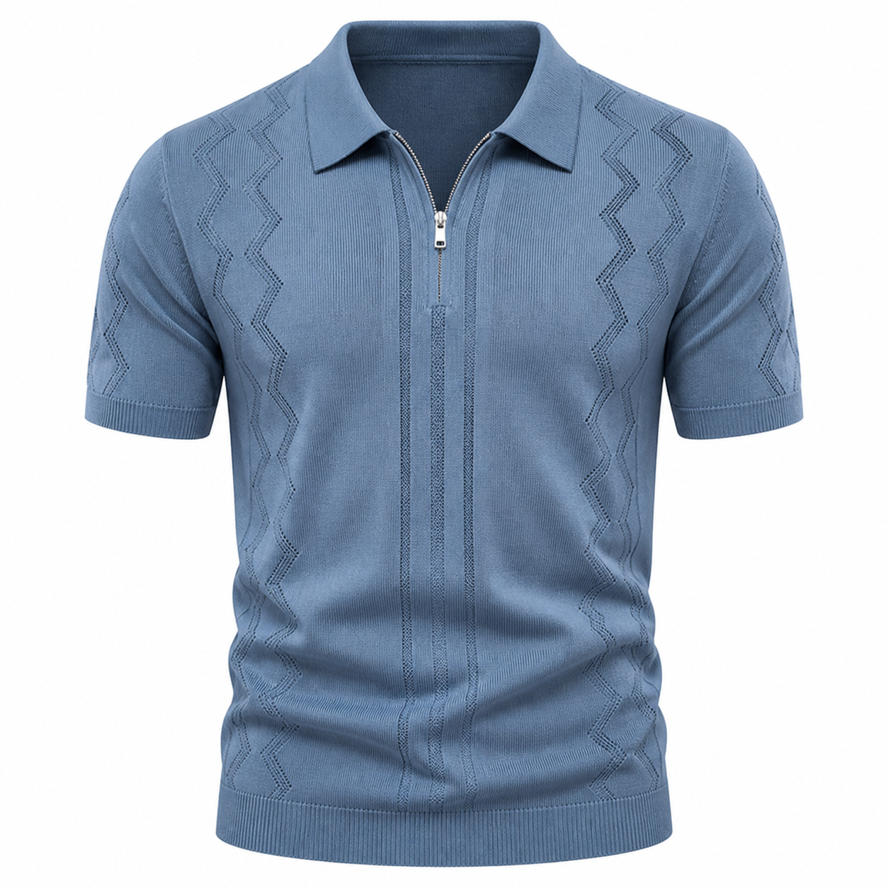🔥CLEARANCE SALE🔥 Short Sleeve Knit Zip Polo - Dusty Blue