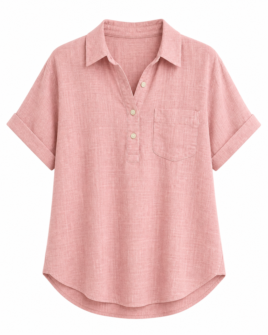 🔥CLEARANCE SALE🔥 Relaxed Linen-Blend Henley Shirt - Dusty Rose