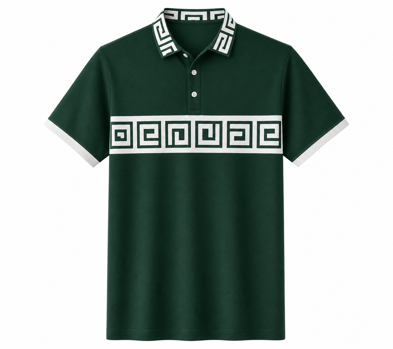 🔥CLEARANCE SALE🔥 Greek Key Contrast Polo Shirt - Forest White