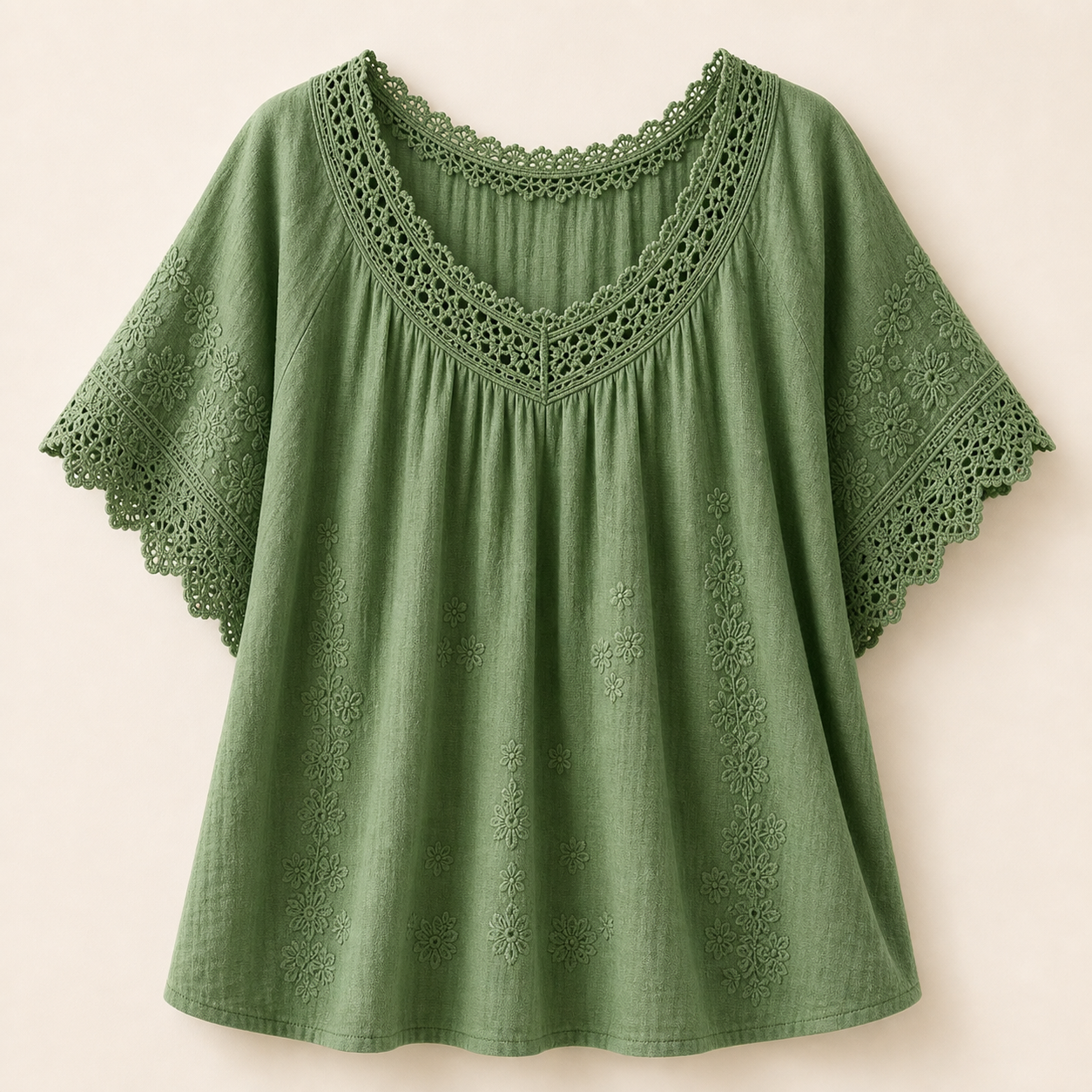 🔥CLEARANCE SALE🔥 Vintage Lace Summer Blouse - Green
