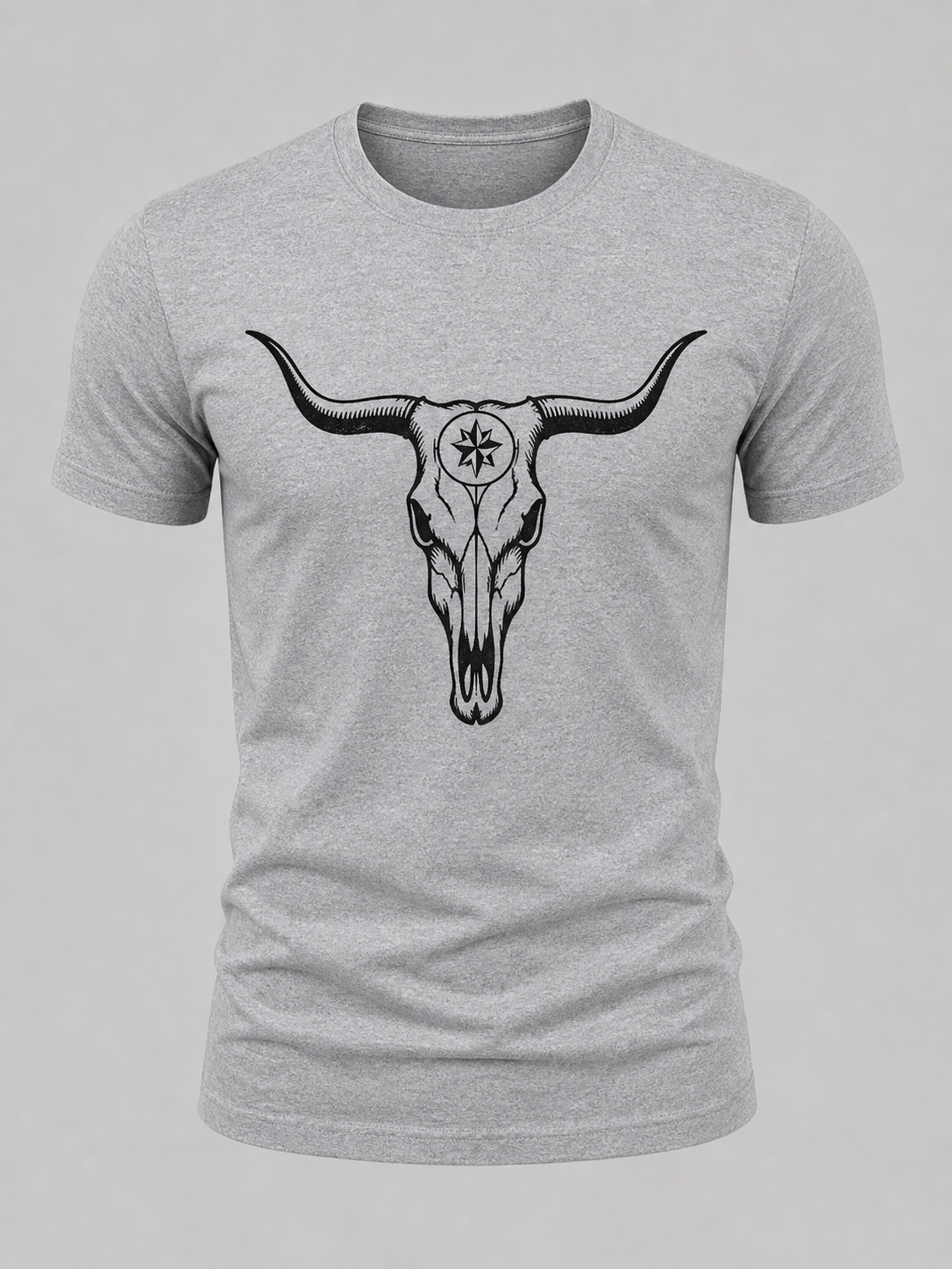 🔥CLEARANCE SALE🔥 Western Bull Skull Graphic T-Shirt - Heather Gray