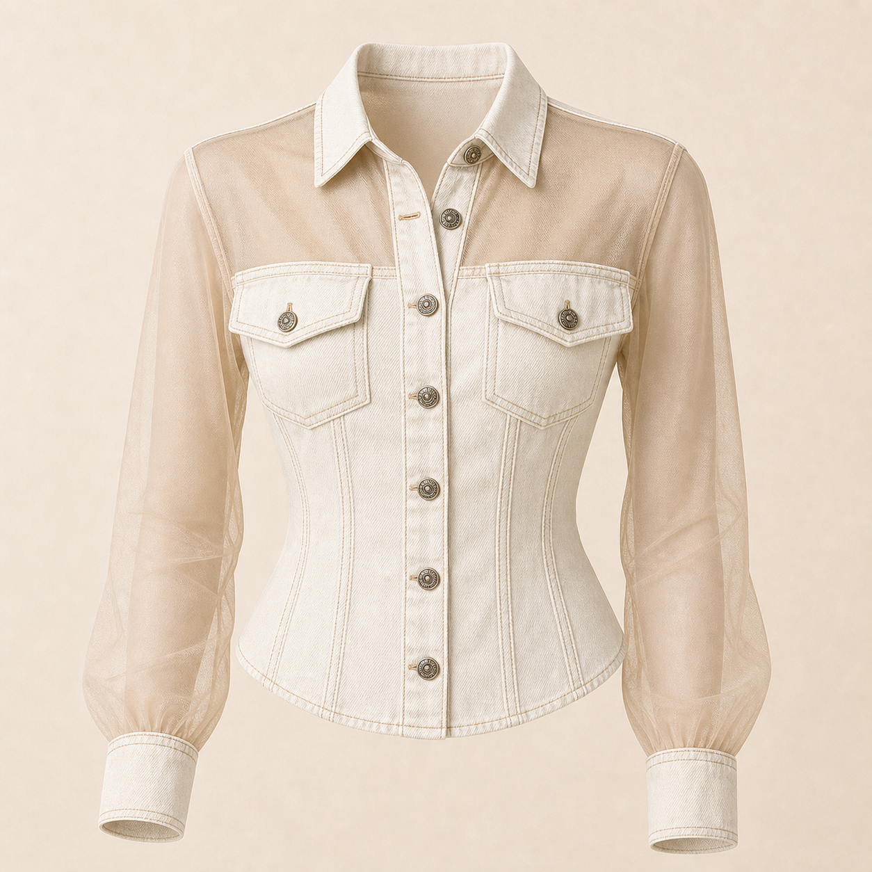 🔥CLEARANCE SALE🔥 Mesh Patchwork Denim Top - Ivory