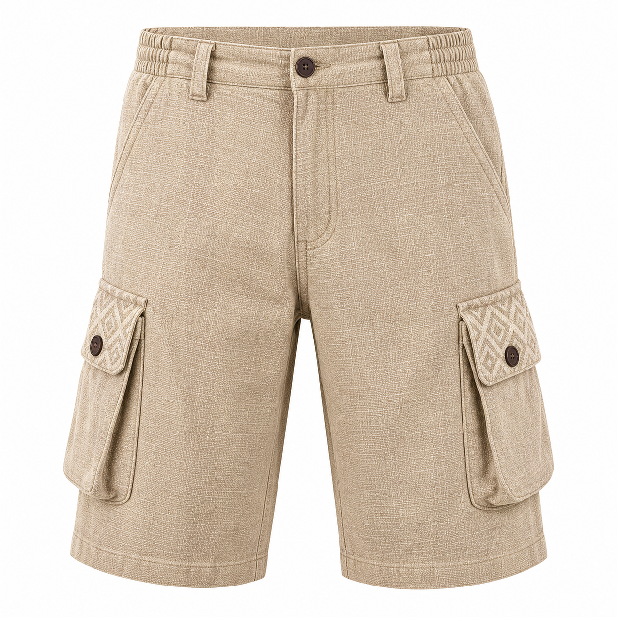 🔥CLEARANCE SALE🔥 Textured Cotton-Linen Cargo Shorts - Sand Khaki