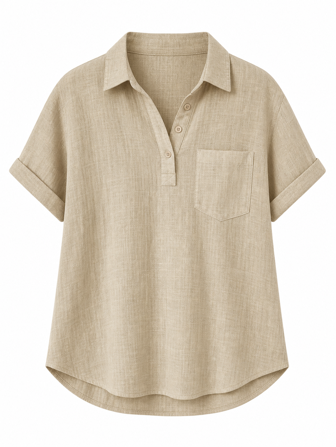 🔥CLEARANCE SALE🔥 Relaxed Linen-Blend Henley Shirt - Khaki