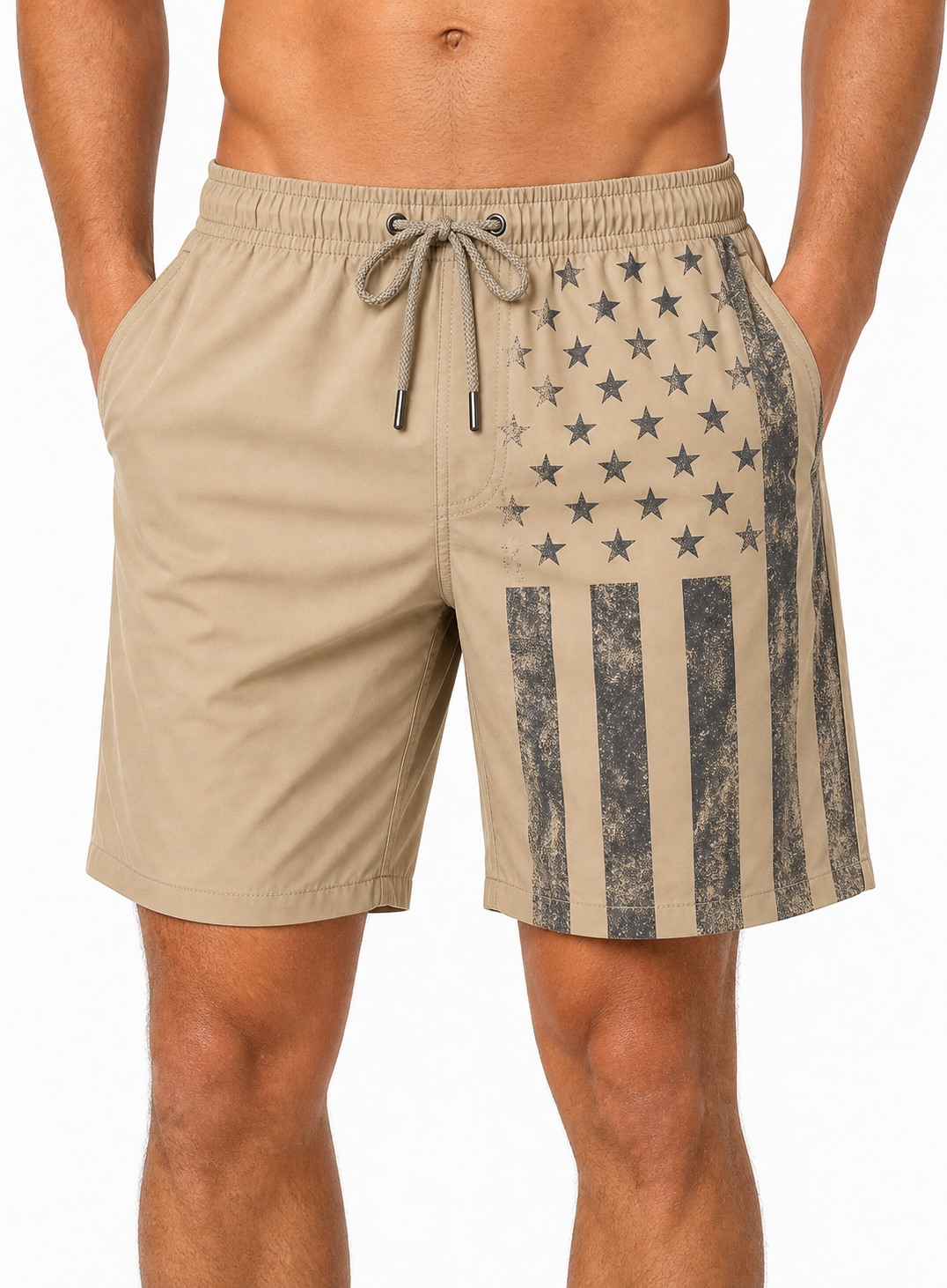 🔥CLEARANCE SALE🔥 Patriotic Flag Swim Trunks - Khaki Flag