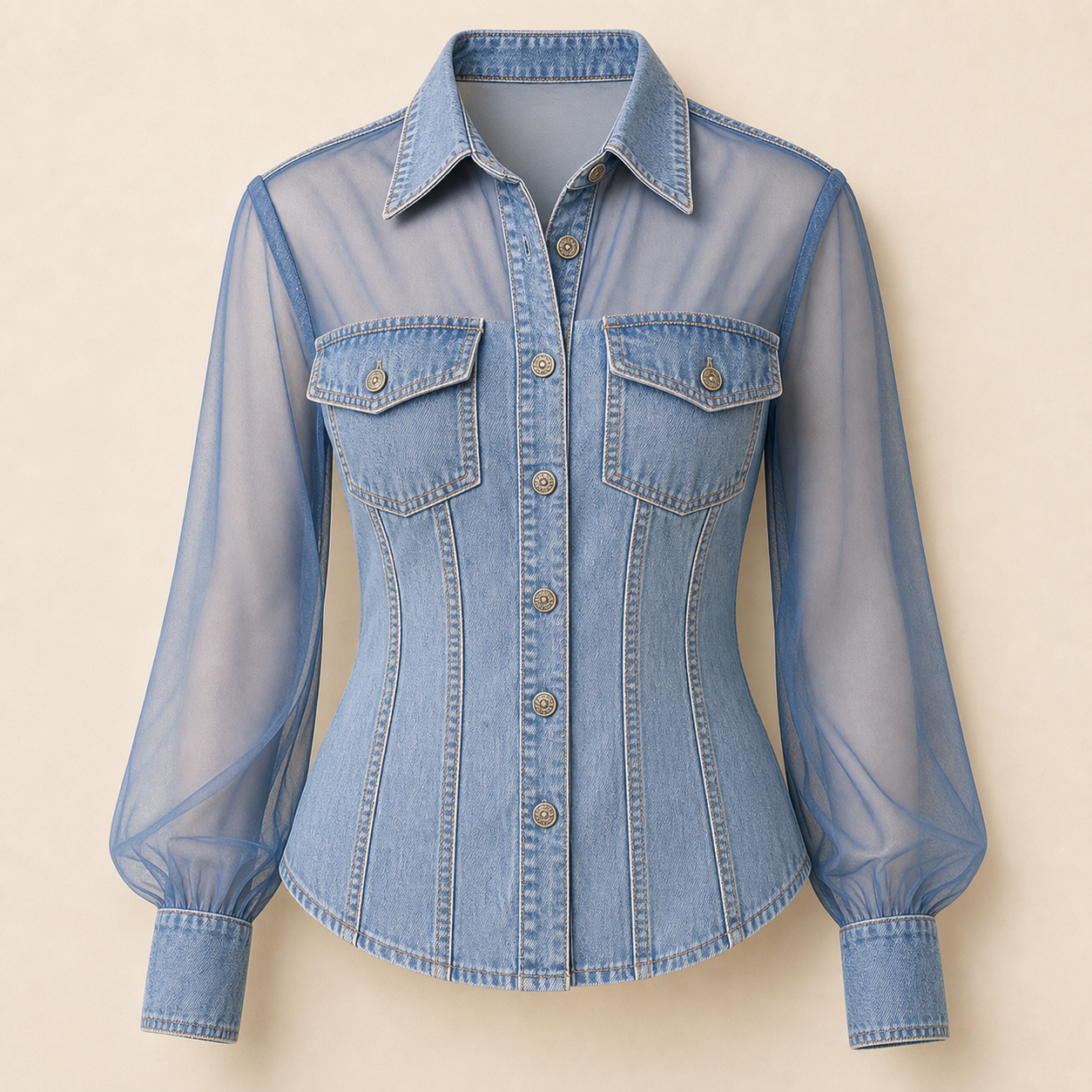 🔥CLEARANCE SALE🔥 Mesh Patchwork Denim Top - Light Blue