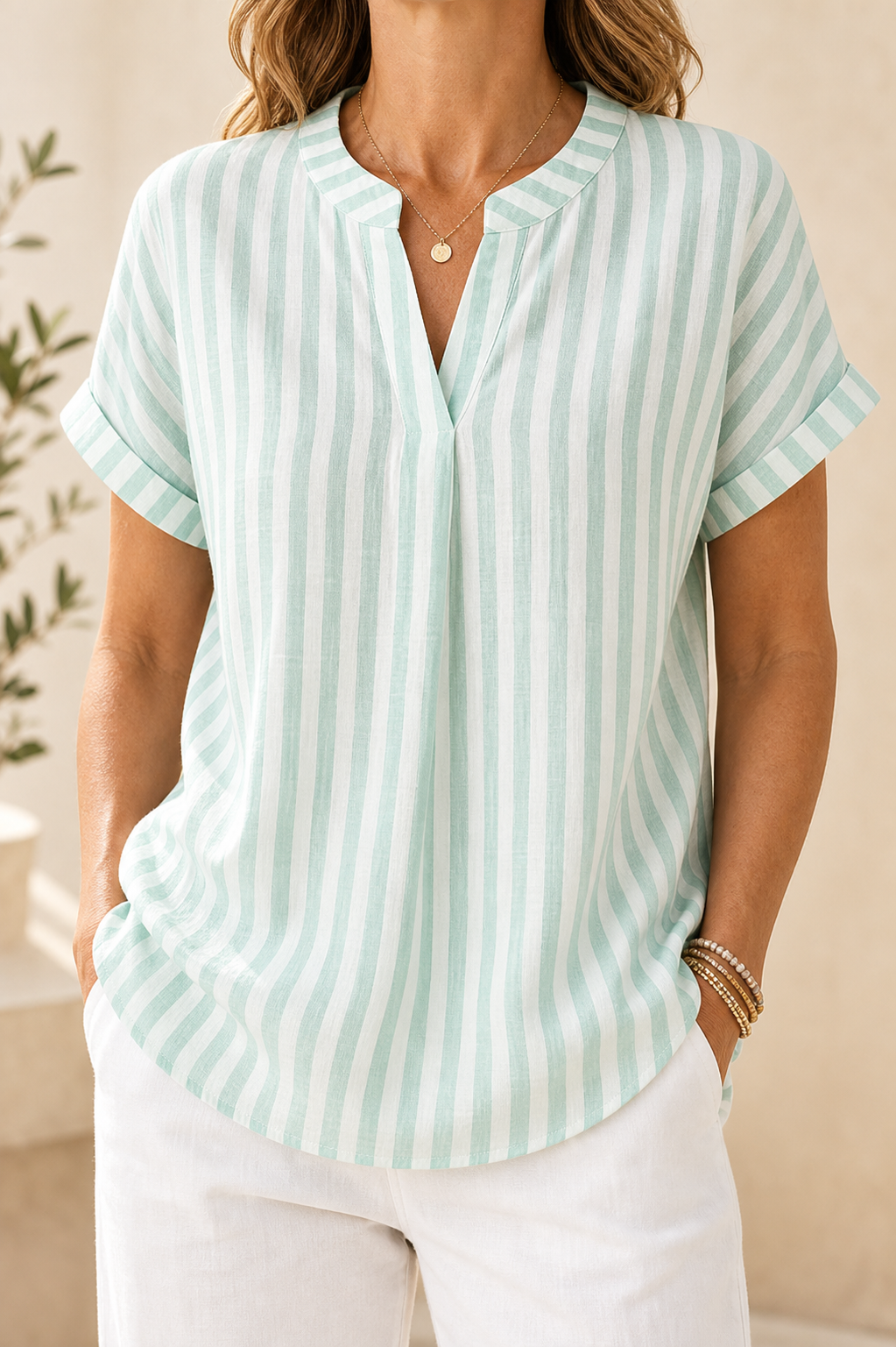 🔥CLEARANCE SALE🔥 Striped V-Neck Short Sleeve Blouse