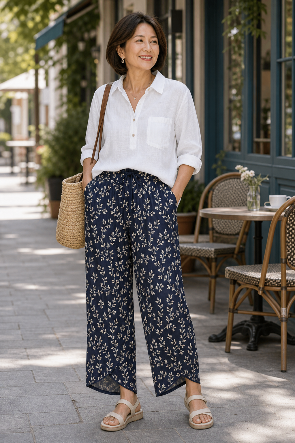 🔥CLEARANCE SALE🔥 Botanical Wrap-Hem Pull-On Pants - Asian Model