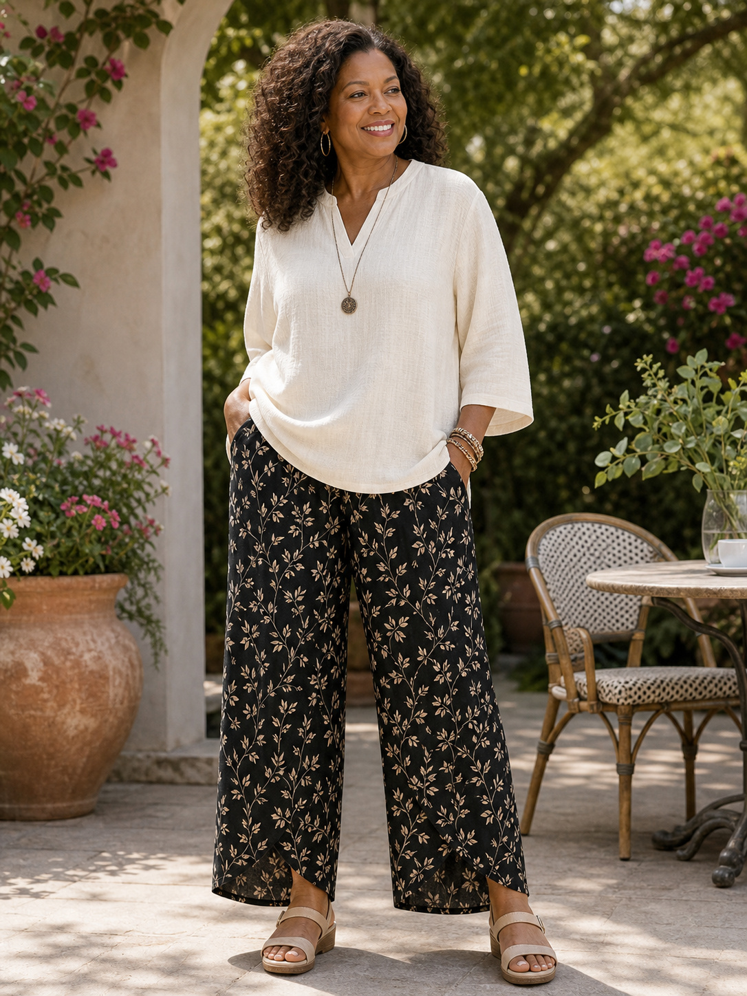 🔥CLEARANCE SALE🔥 Botanical Wrap-Hem Pull-On Pants - Plus Model