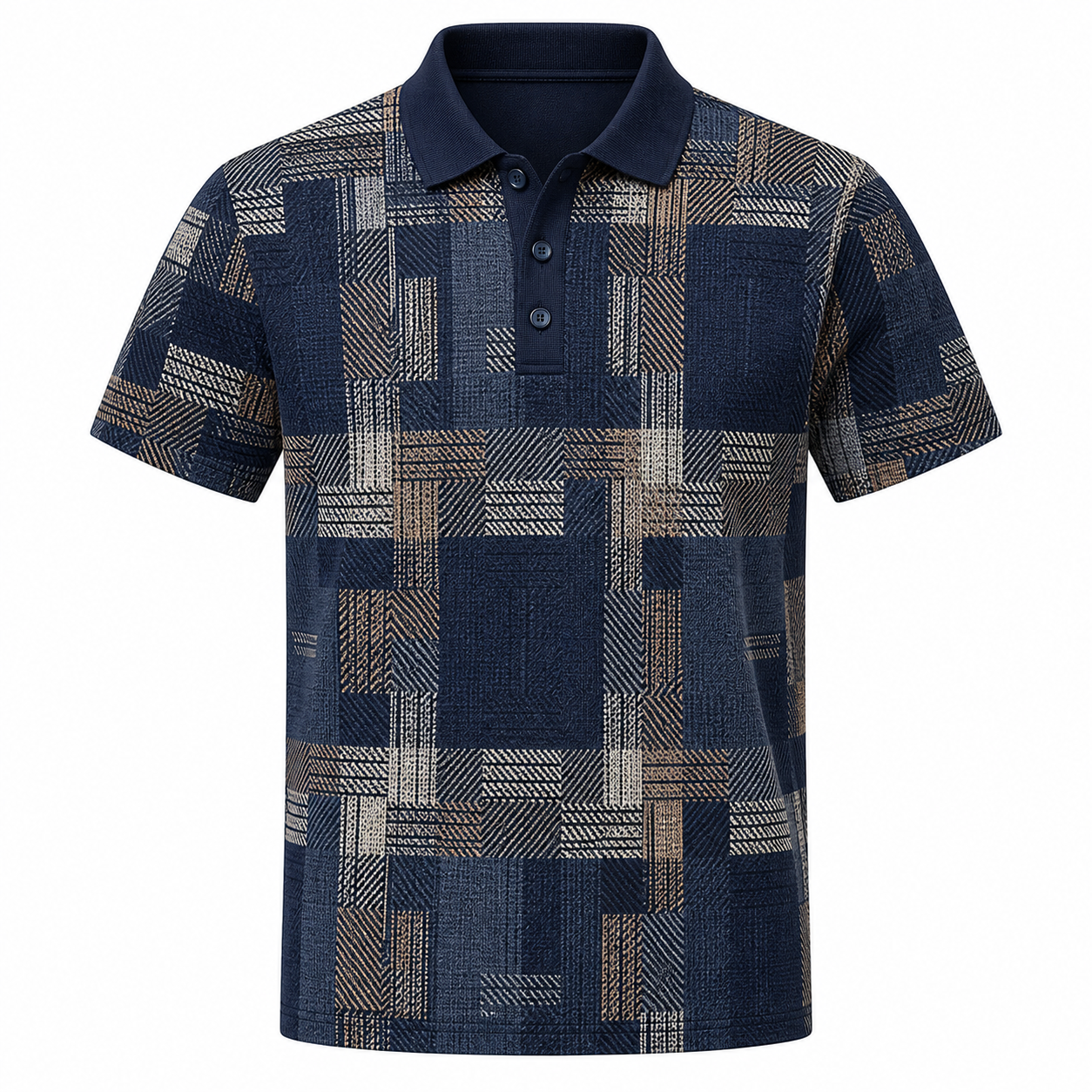 🔥CLEARANCE SALE🔥 Geometric Jacquard Knit Polo Shirt - Navy Blue