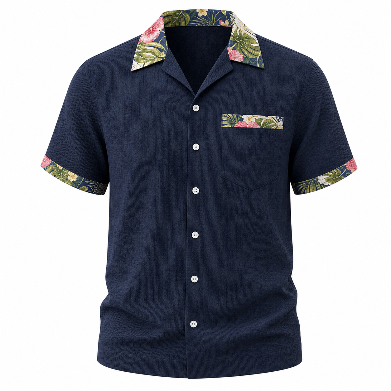 🔥CLEARANCE SALE🔥 Tropical Trim Short Sleeve Shirt - Navy