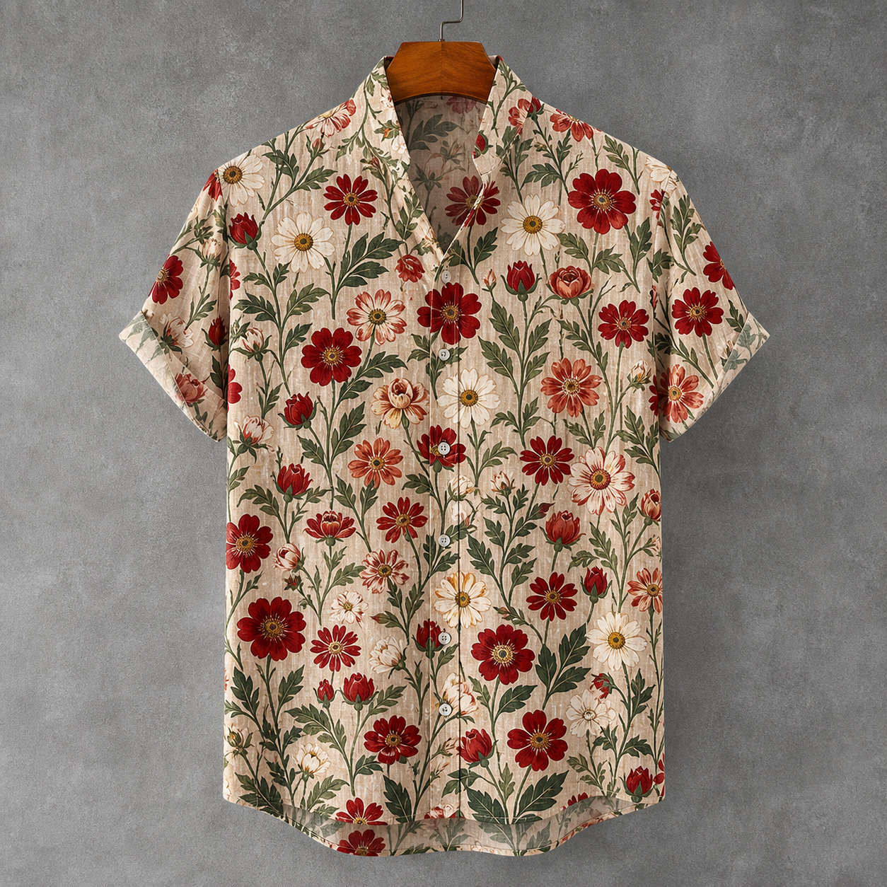 🔥CLEARANCE SALE🔥 Unisex Vintage Floral Linen Shirt - Red Botanical