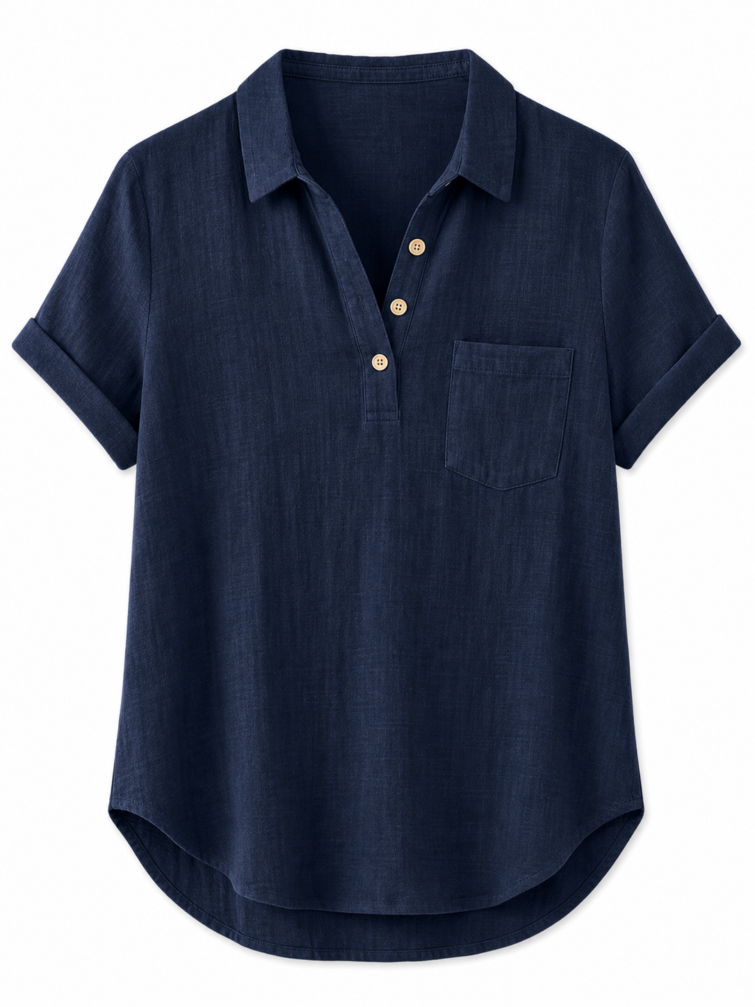 🔥CLEARANCE SALE🔥 Relaxed Linen-Blend Henley Shirt - Navy