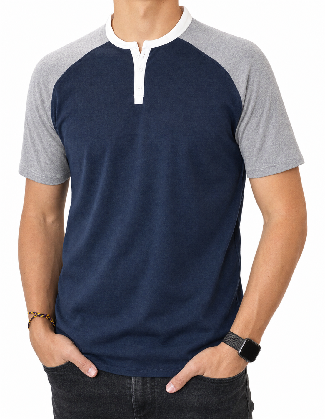 🔥CLEARANCE SALE🔥 Two-Tone Short Sleeve Henley - Navy Heather