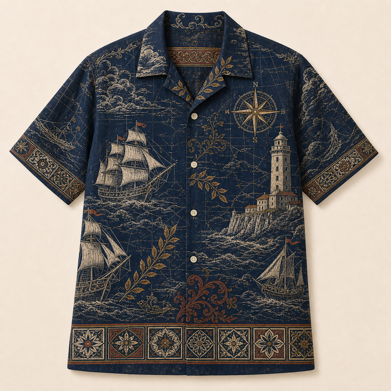🔥CLEARANCE SALE🔥 Vintage Maritime Hawaiian Shirt - Navy Voyage
