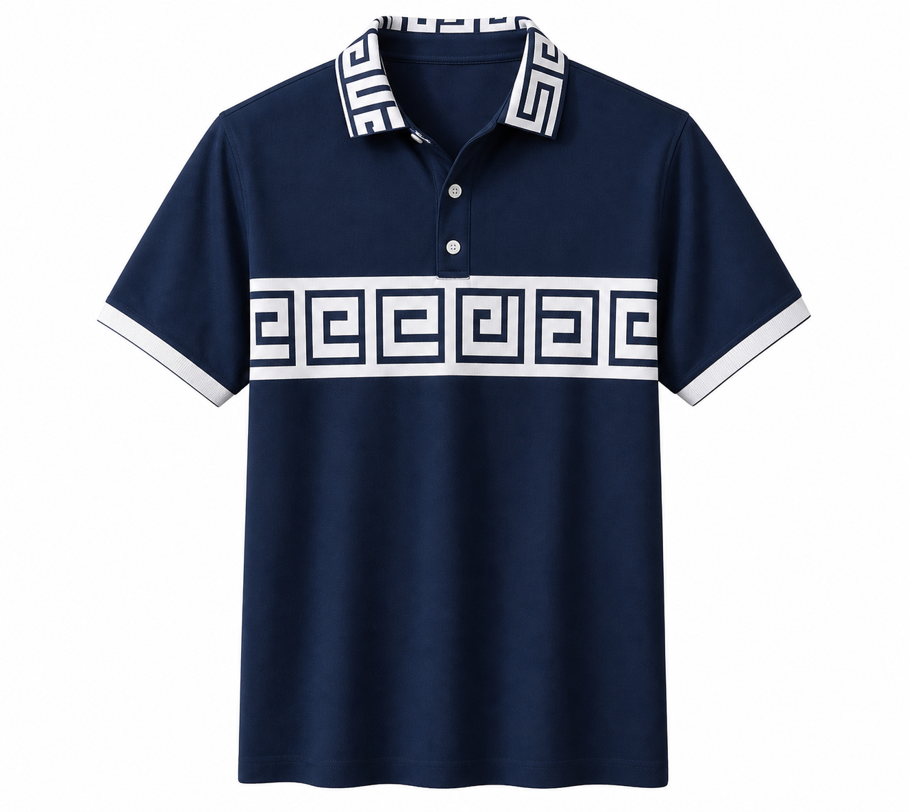 🔥CLEARANCE SALE🔥 Greek Key Contrast Polo Shirt - Navy White