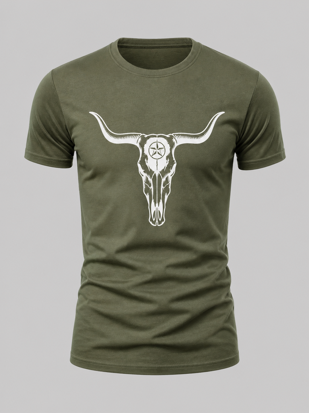 🔥CLEARANCE SALE🔥 Western Bull Skull Graphic T-Shirt - Military Olive