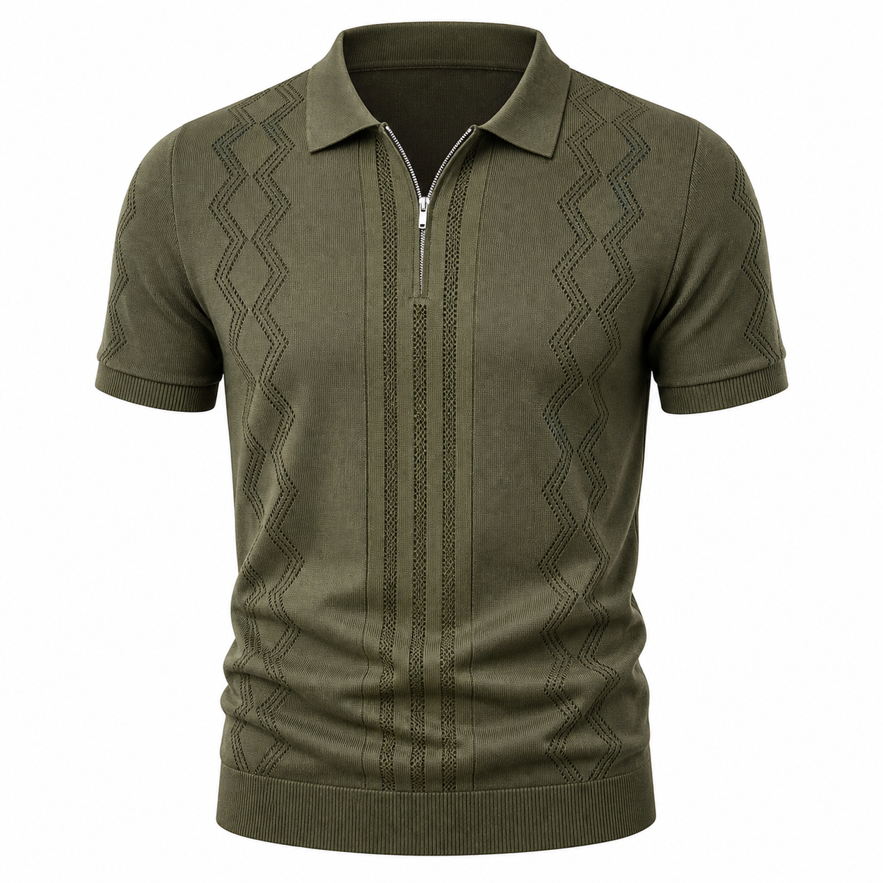 🔥CLEARANCE SALE🔥 Short Sleeve Knit Zip Polo - Olive
