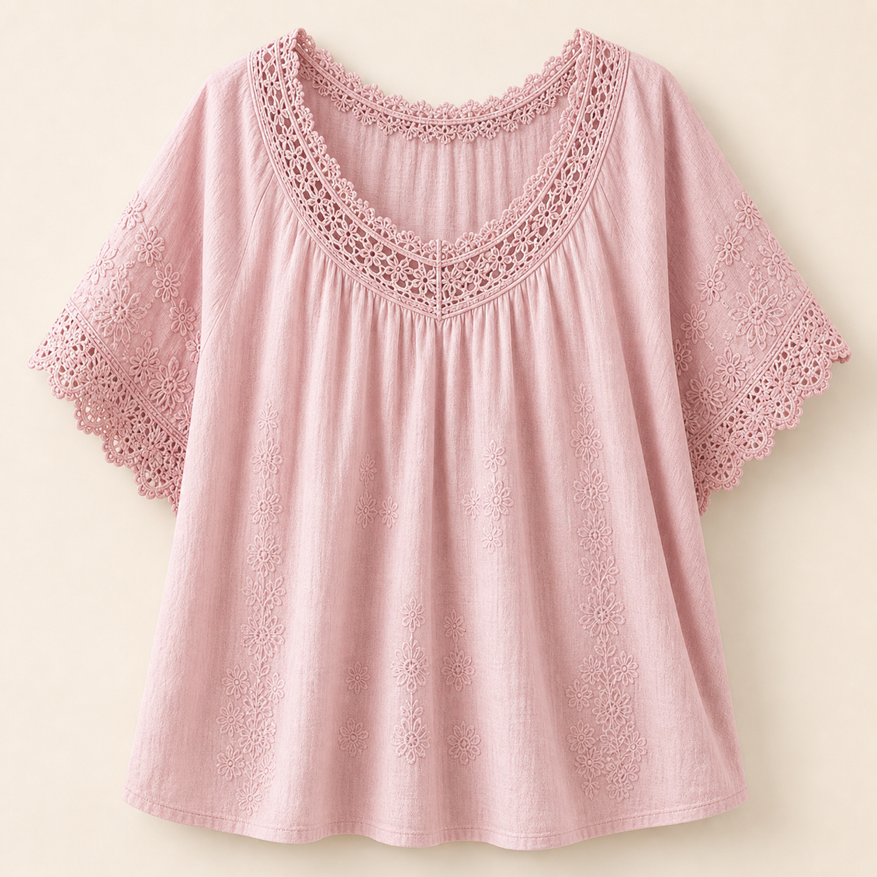 🔥CLEARANCE SALE🔥 Vintage Lace Summer Blouse - Pink