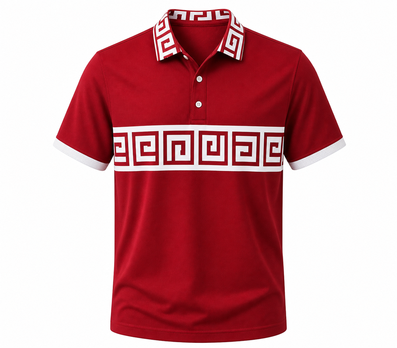 🔥CLEARANCE SALE🔥 Greek Key Contrast Polo Shirt - Red White