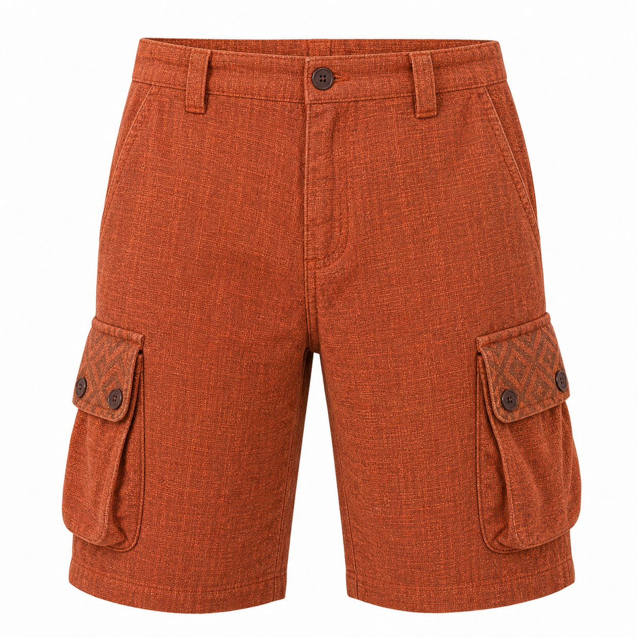 🔥CLEARANCE SALE🔥 Textured Cotton-Linen Cargo Shorts - Rust Orange