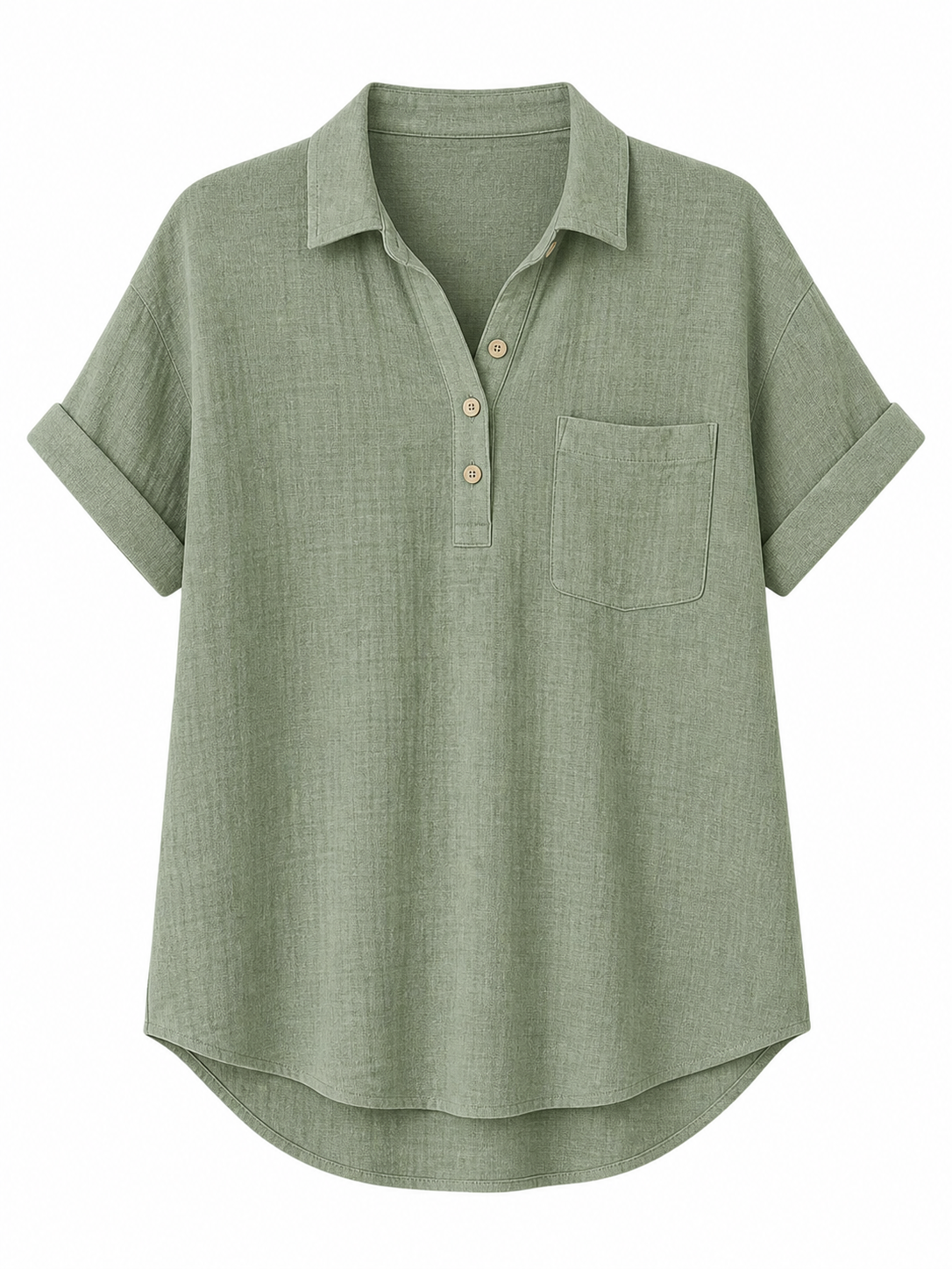 🔥CLEARANCE SALE🔥 Relaxed Linen-Blend Henley Shirt - Sage Green