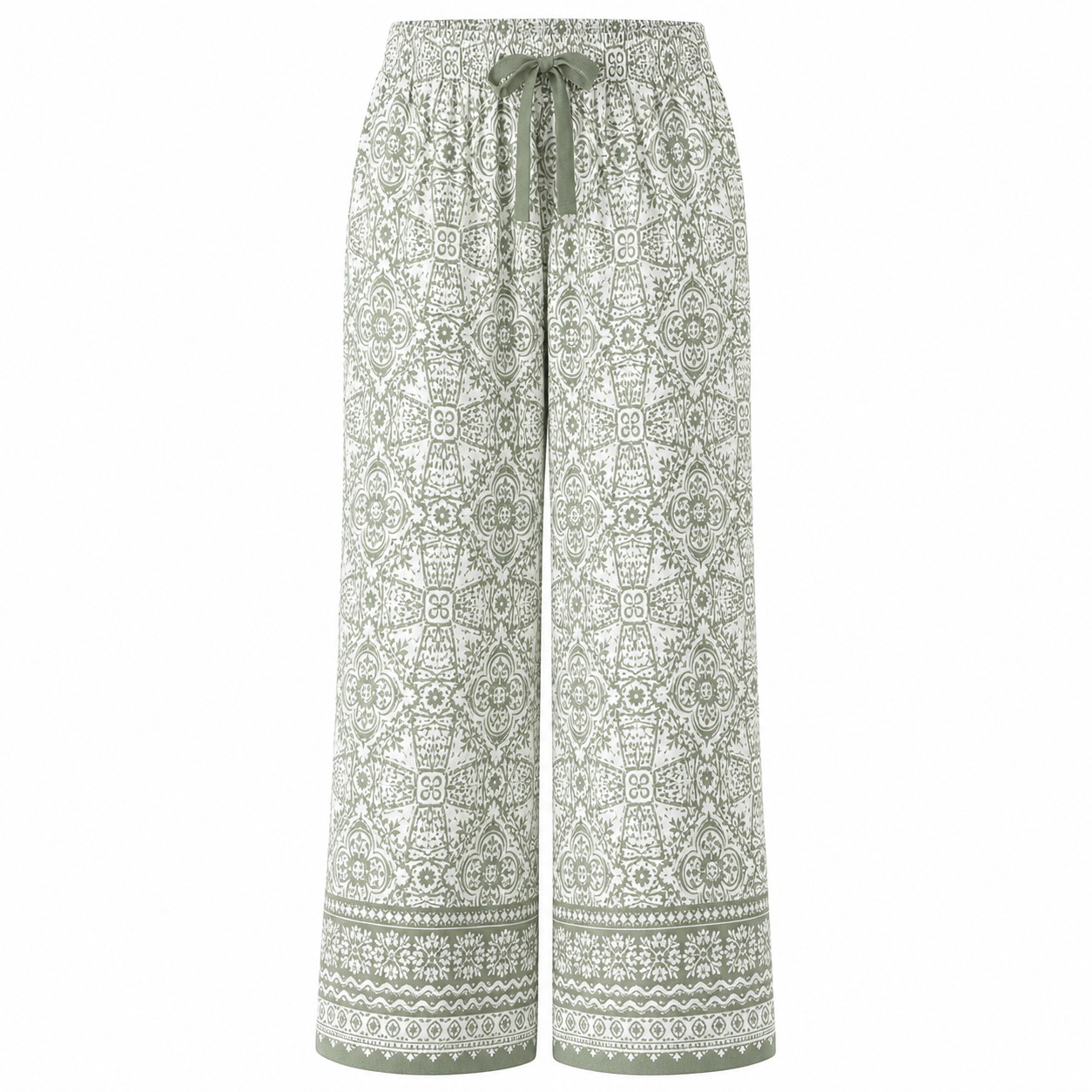 🔥CLEARANCE SALE🔥 Printed Wide-Leg Pull-On Pants - Sage Ivory