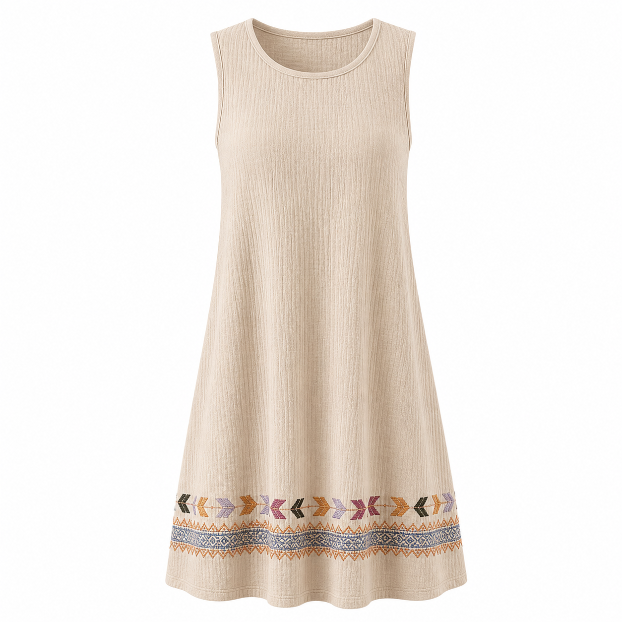 🔥CLEARANCE SALE🔥 Embroidered Hem Sleeveless Dress - Sand