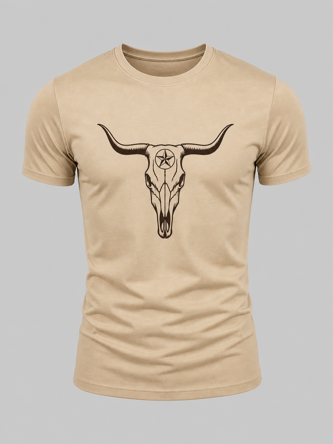 🔥CLEARANCE SALE🔥 Western Bull Skull Graphic T-Shirt - Sand Beige