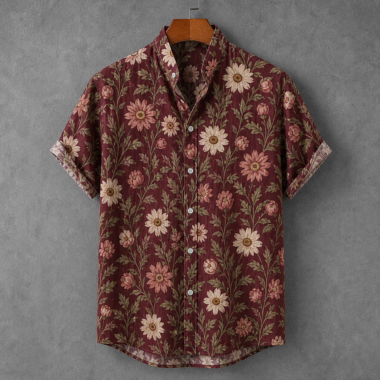 🔥CLEARANCE SALE🔥 Unisex Vintage Floral Linen Shirt - Wine Floral
