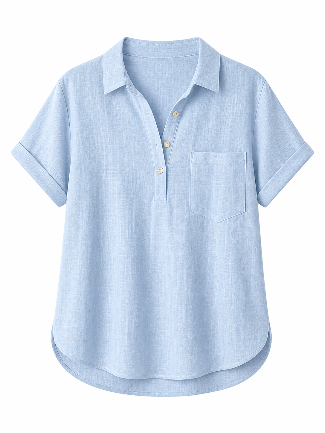 🔥CLEARANCE SALE🔥 Relaxed Linen-Blend Henley Shirt - Sky Blue