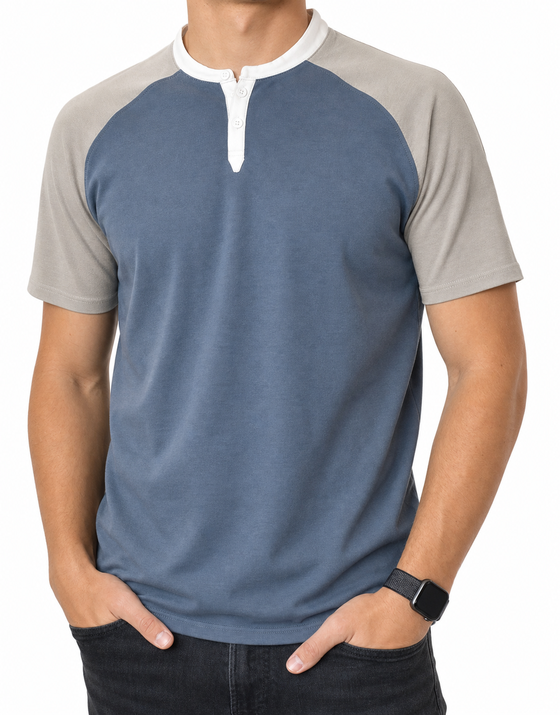 🔥CLEARANCE SALE🔥 Two-Tone Short Sleeve Henley - Slate Blue