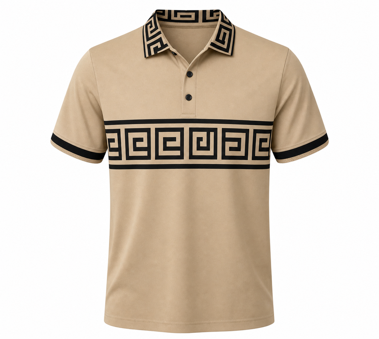 🔥CLEARANCE SALE🔥 Greek Key Contrast Polo Shirt - Tan Black