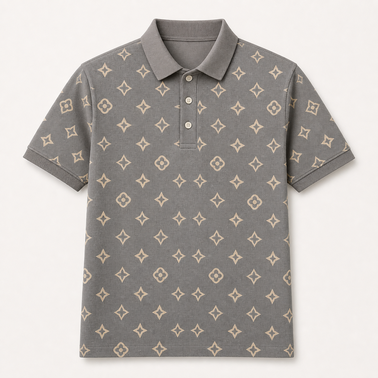 🔥CLEARANCE SALE🔥 Geometric Monogram Print Polo Shirt - Taupe Gray