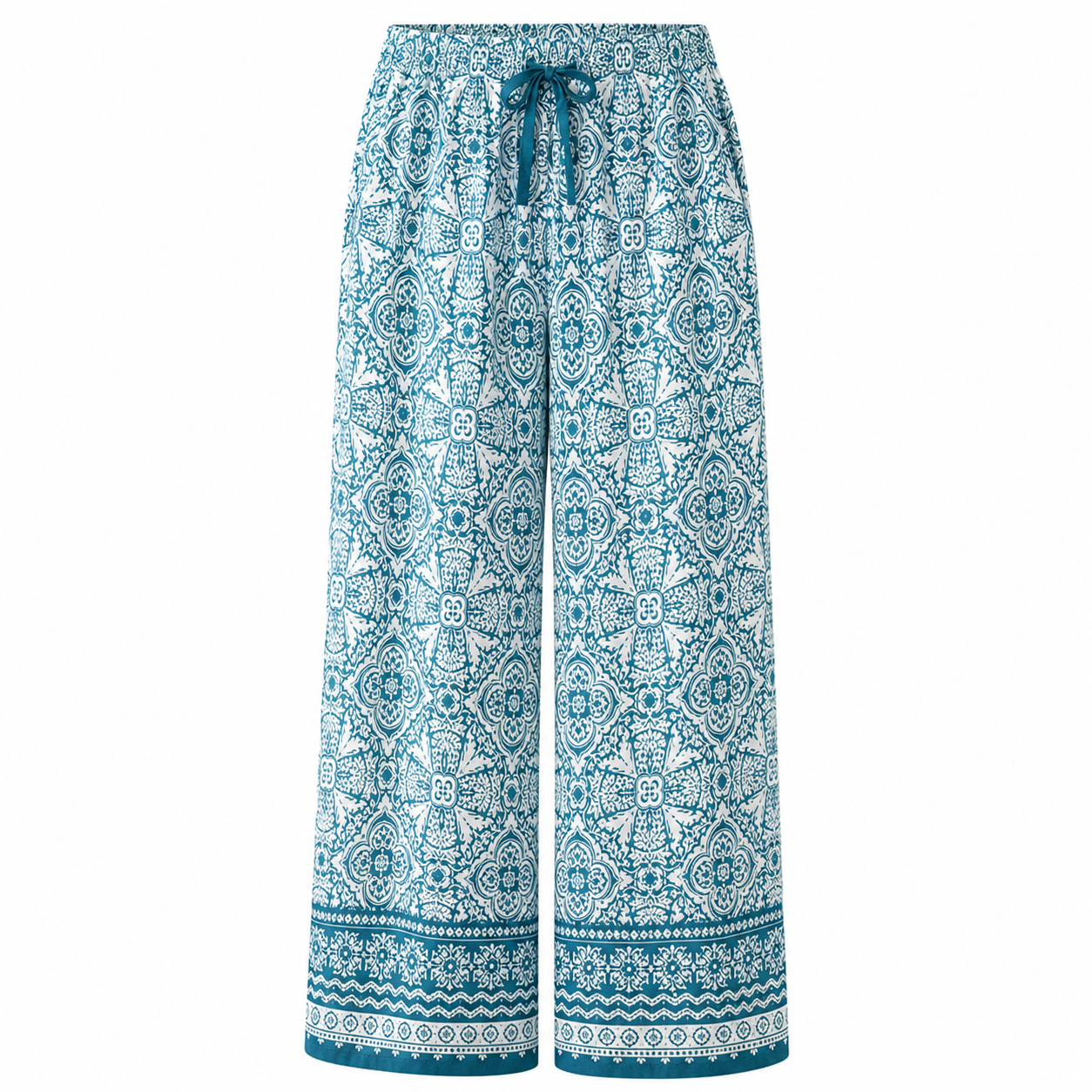🔥CLEARANCE SALE🔥 Printed Wide-Leg Pull-On Pants - Teal White