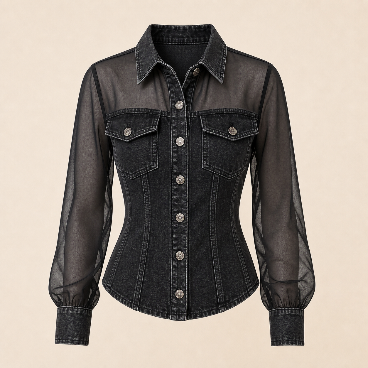 🔥CLEARANCE SALE🔥 Mesh Patchwork Denim Top - Washed Black