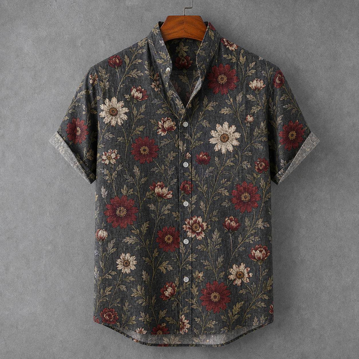🔥CLEARANCE SALE🔥 Unisex Vintage Floral Linen Shirt - Charcoal Floral