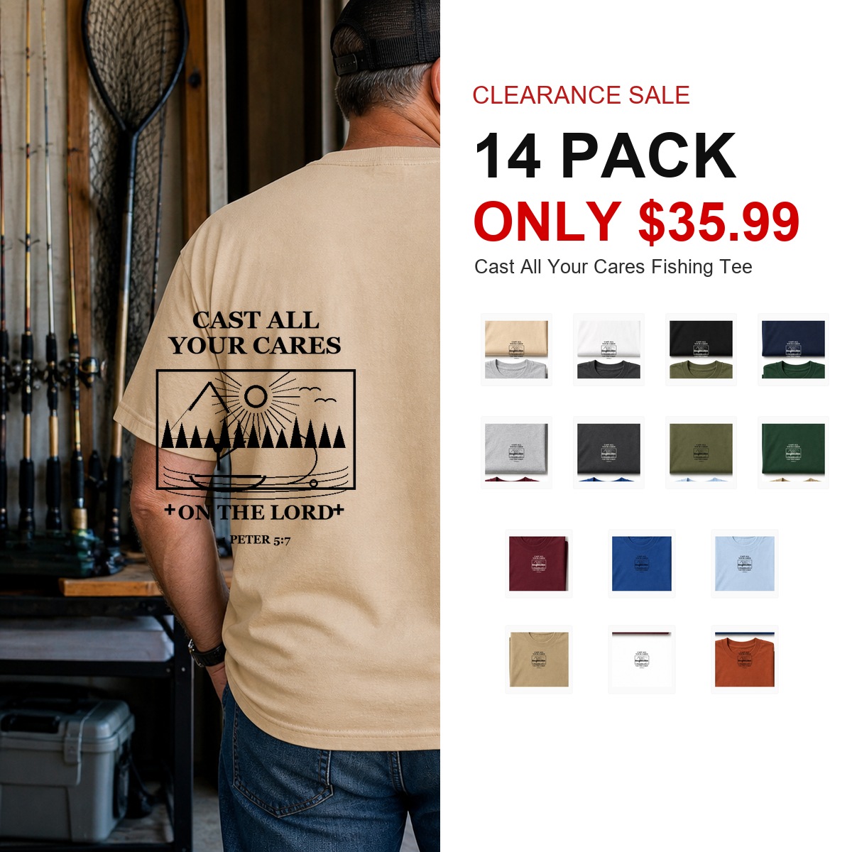 Final GPT 1200 men's Cast All Your Cares fishing tee - hero 14pack promo
