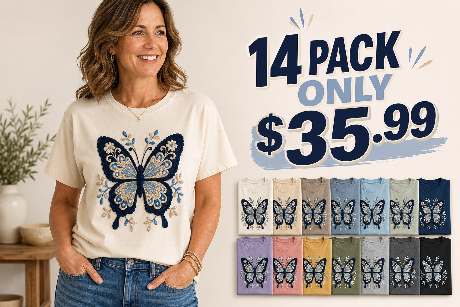 Women's crochet butterfly graphic tee - hero 14pack promo