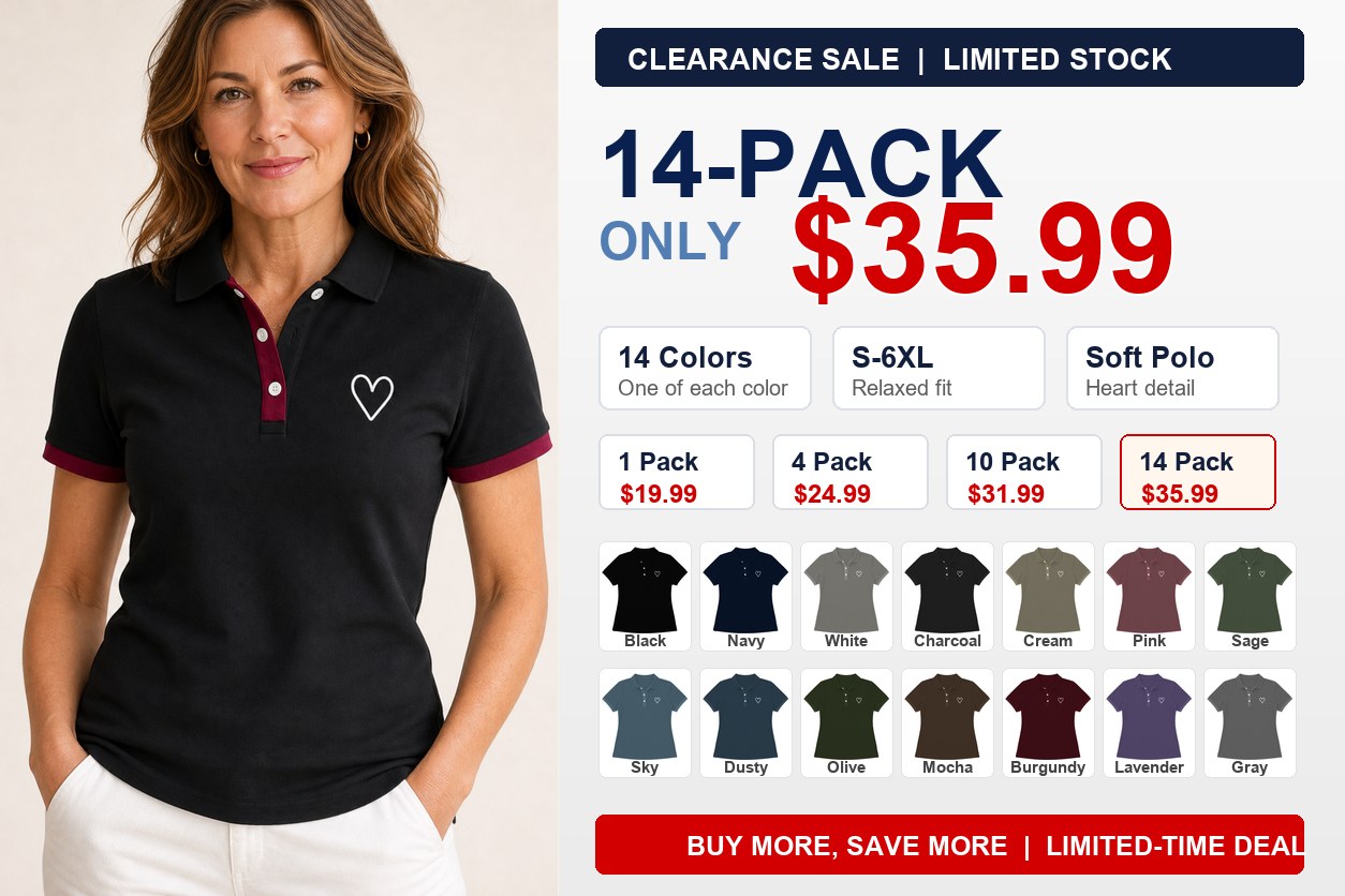 Women's contrast trim heart polo - hero 14pack promo v2