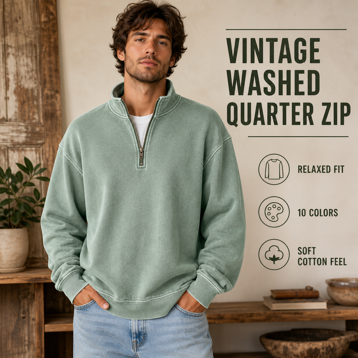 ⏰Store Closing Clearance⚡10 Pack for $34.99⚡Men's Vintage Washed Quarter Zip Pullover Value Packs